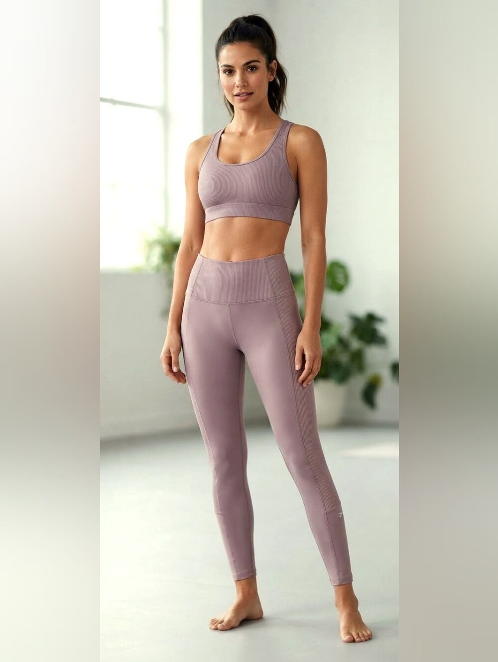Reebok High-Waist Ribbed Active Leggings - Mauve